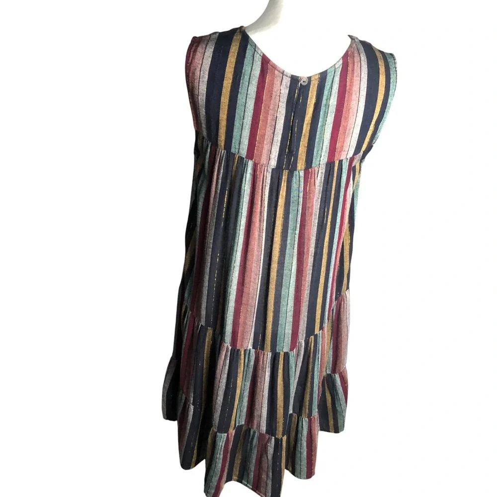 VELVET By Graham & Spencer‎ Viscose Linen Boho Stripe Sleeveless Dress S $189